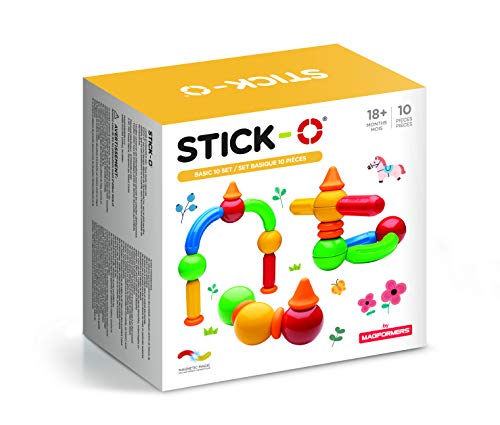 Stick-O Basic 10-piece Magnetic Building Blocks Toy. Preschool STEM Toy With Large Pieces And Grippy Groove Design. Designed By Magformers For Young Children.
