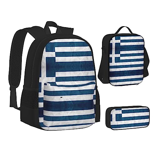 NEZIH Mexikanische Otomi Tiere Druck Leichte Wasserbeutel Isolierte Mittagessen Federmäppchen Büchertasche Sets Rucksack Reise Daypack, Griechische Flagge, Einheitsgröße, Lässiger Tagesrucksack