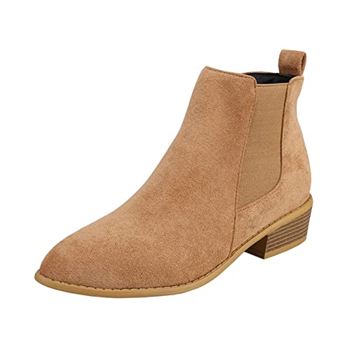 Ankle Boots Damen Cut out , einfarbig, , spitzer seitlicher Reißverschluss, dicke Ferse, kurze Stiefel Komfort Winterstiefel Damen Mode Stiefel Damen Hohe Stiefel Bequeme Damen Schuhe (Khaki-B, 38)