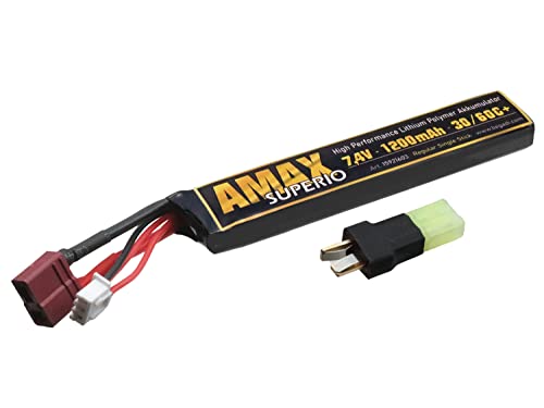 Begadi 'AMAX Superio' LiPo Airsoft Akku 7,4V 1200mAh 30/60C+ 'Single Stick', Dean & Mini TAM -Gold