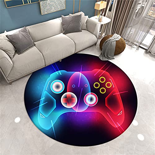 Sticker Superb. Gaming Zone Runder Teppich Gaming Stuhl Rug Pad 3D Gamer Gamepad Runder Teppich für Wohnzimmer Jungen Teens Schlafzimmer Dekoration Teppich Matte rutschfest Waschbar (Rot Blau,100 cm)