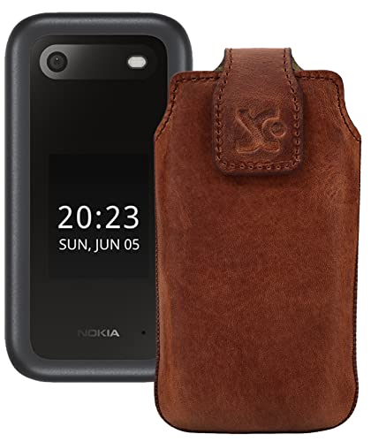 Suncase Original Tasche kompatibel mit Nokia 2660 Flip Hülle Leder Etui Handytasche Ledertasche Schutzhülle Case in antik Coffee