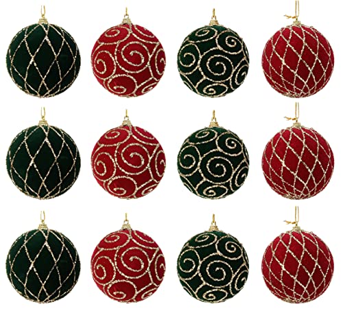 Kaemingk Weihnachtskugeln Kunststoff 8cm x 12 Stück Ornamente Styropor Christbaumkugeln Mix dunkelgrün rot