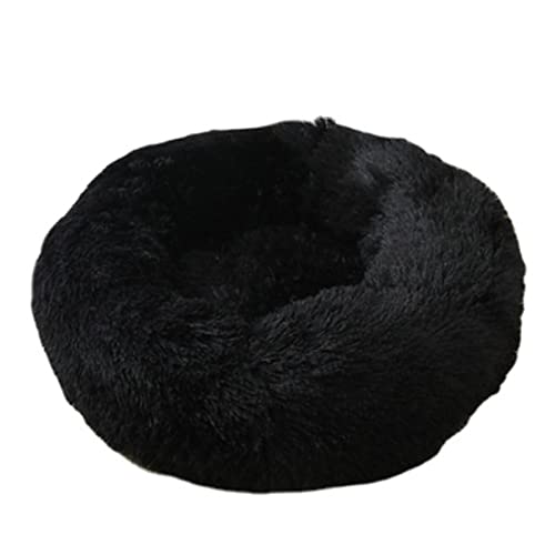 Beruhigendes Katzen- und Hundebett, flauschig, Plüsch, rund, warm, Donut-Design, mit rutschfester Unterseite, verbesserter Schlaf, Haustierhöhle, waschbar (120 cm, schwarz)