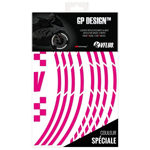 VFLUO GP Design™, Motorrad Retro reflektierende Felgenrandaufkleber Kit (1 Felge), 3M Technology™, 7mm breit, Pink