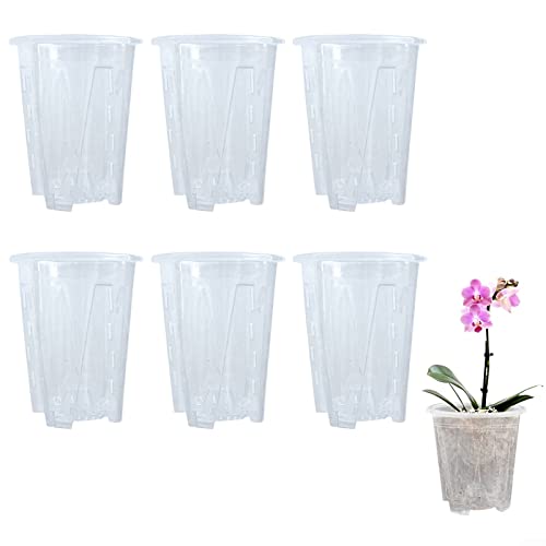 HpLive 6 Stück Transparente Orchideentöpfe, Durchsichtige Orchideentöpfe aus Kunststoff mit Löchern, Klare Blumentopf für Sukkulenten für Indoor Outdoor Garden Balkon
