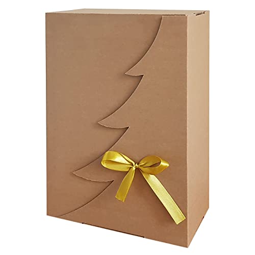 Premium Eco Kraft Christmas Tree Gift Box 12 pcs - 30x20x10 cm | Registered EU Design | Satin Ribbon | Sustainable Packaging Solution