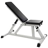 ScSPORTS® Hantelbank - Rückenlehne 7-fach verstellbar, bis 200 kg belastbar, Gepolstert, Stabil, Weiß - Multifunktion Schrägbank, Flachbank, Trainingsbank, Fitnessbank für Zuhause, Bauchtrainer