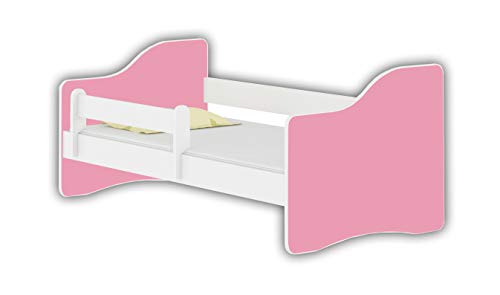 Jugendbett Kinderbett mit einer Schublade mit Rausfallschutz und Matratze Weiß ACMA HAPPY 140x70 160x80 180x80 (Rosa, 140x70 cm)