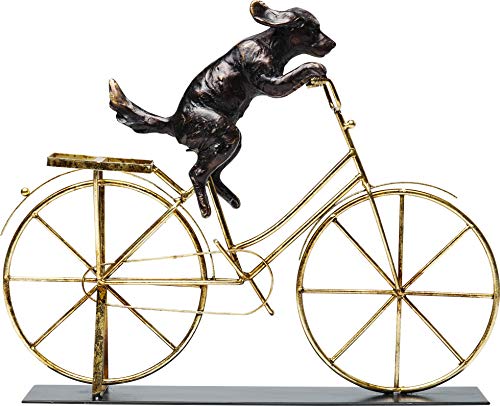 Kare Design Deko Objekt Dog With Bicycle, witziges Dekoobjekt, Hund auf goldenem Fahrrad, Eyecatcher für das Wohnzimmer (H/B/T) 35,5 44 7,5
