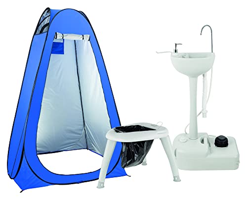 Stagecaptain Quixie Privacy Handwash Set - Festival- und Reisetoilette mit Sichtschutz-Zelt und Waschbecken - Für Kinder und Erwachsene - Das Mobile Badezimmer für jedes Event - Blau