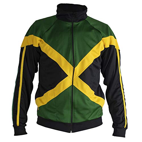 JL Sport Authentic Jamaican Langärmlig Reggae Zip Up Jacke Unisex (Schwarz, Grün und Gelb) - XXL