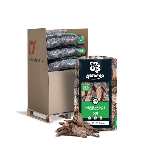 GALAMIO Kiefernrinde Kiefernmulch Rindenmulch Rinde Mulch Garten Dekor Pinus Sylvestris Natur Wald Kiefer Deko 60-120mm 60l x 13 Sack 780l / 1 Palette Paligo