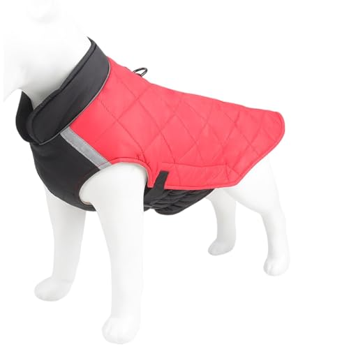 OUSHOP Warmer Hundemantel Hunde-Winterjacke mit Reflektierendem Streifen und Doppeltem D-Ring für Kleine Mittelgroße Große Hunde,Rot,4XL
