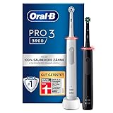 Oral-B PRO 3 3900 Elektrische Zahnbürste/Electric Toothbrush, Doppelpack, mit 3 Putzmodi und visueller 360° Andruckkontrolle für Zahnpflege, Geschenk Mann/Frau, Designed by Braun, weiß/schwarz