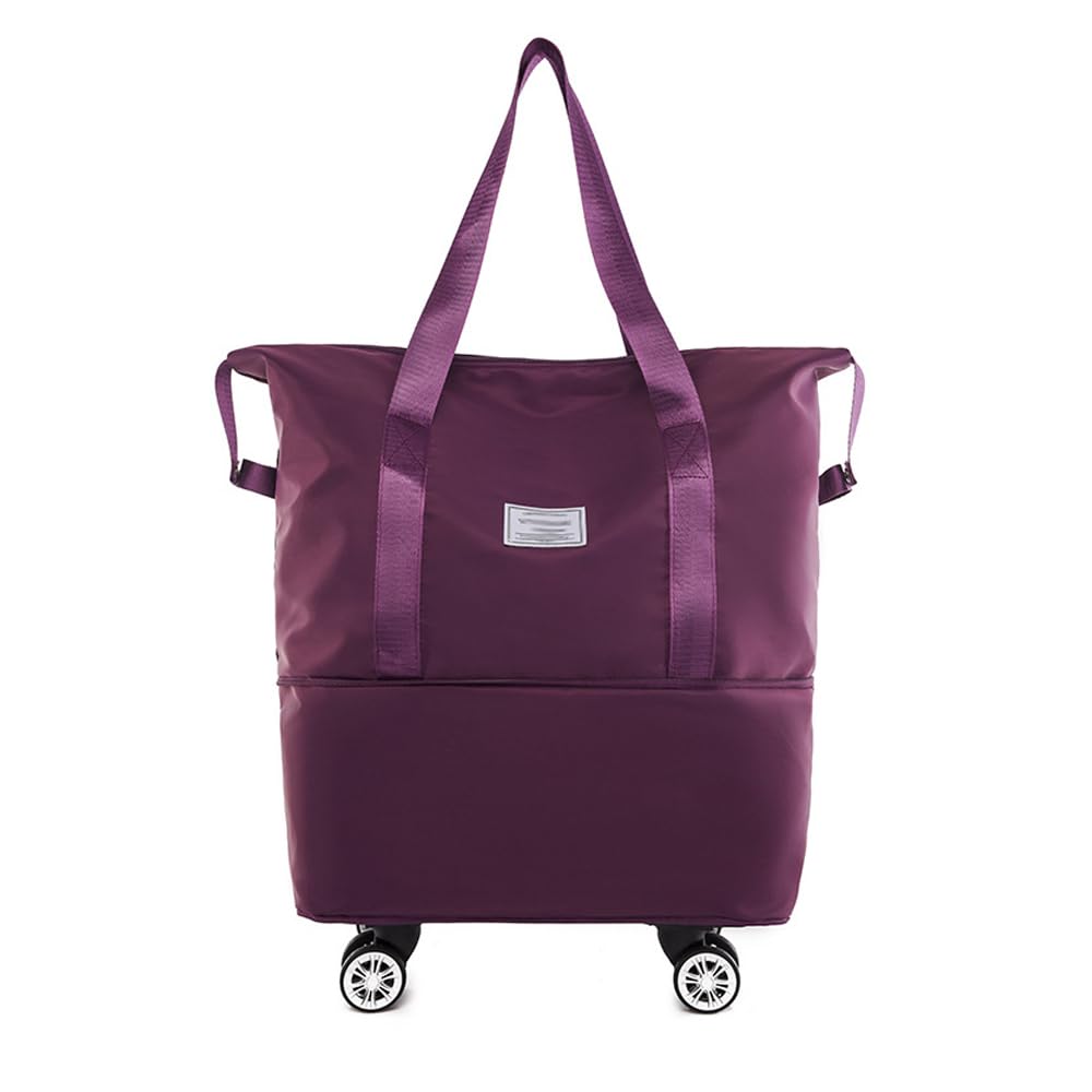 Zusammenklappbare und tragbare Gepäcktasche, erweiterbar Rolling Duffle Pack Leichte Faltbare Business-Reisetasche mit Rädern Griff Mehrere Taschen Trocken Nass (Dunkelviolett)