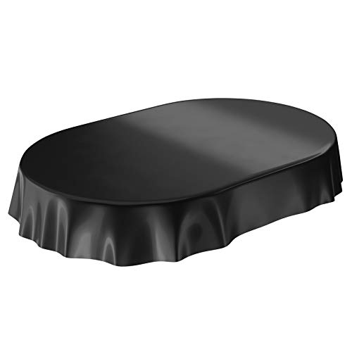 ANRO Wachstuchtischdecke Wachstuch abwaschbare Tischdecke Uni Glanz Einfarbig Schwarz Oval 240x140cm