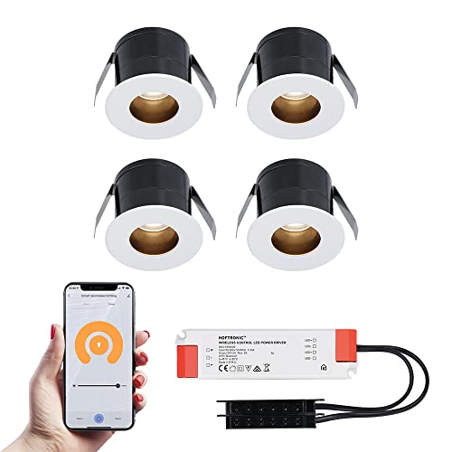 HOFTRONIC Olivia - 4er Mini LED Einbaustrahler 12v Weiß - Smart Home - WiFi + Bluetooth - IP44 Wasserdicht Dimmbar - 2700K Warmweiß - Google Home, Amazon Alexa & Siri - für Terrassendach & Bad