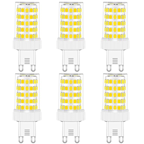 G9 LED Lampe 10W, 800LM, Kaltweiß 6000K, Ersatz 50W-100W G9 Halogenlampe, G9 Sockel, Kein Flackern, Nicht Dimmbar, G9 Glühbirnen für Kronleuchter, Deckenleuchten, Wandleuchten, AC 220-240V, 6er Pack