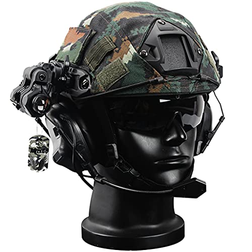 AQzxdc Taktisches Helm-Set, Mit Militär-Headset & Schutzbrille & NVG-Halterung & Teleskop-Modell, Taktische Ausrüstungskombination, Für Airsoft Protective Outdoor Paintball Cosplay,Sets c
