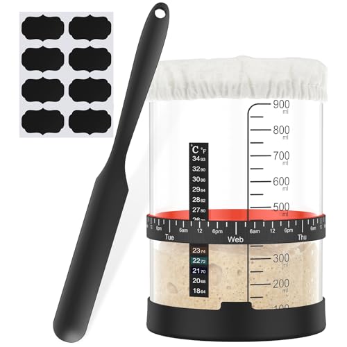 14/15 PCS Sauerteig Starter Jar Kit mit Skala 1000 ml Sauerteig Sauerteig Starter Behälter mit Silikondeckel wiederverwendbares Weitglas Glasurtough Fermentation Jar zum Backen(Setzen Sie einen)