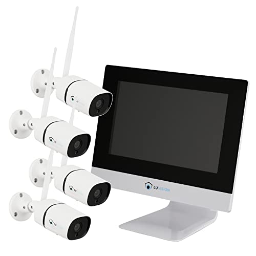 LUVISION WLAN Funk Überwachungskamera Set - Überwachungssystem mit Monitor HDD-Rekorder & Cloud Speicher 4 IP Kameras & App