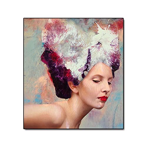 Leinwandbild Lita Cabellut Fee Blume Poster und Drucke Wandkunst Bild für Wohnzimmer Inneneinrichtung 90x90cm(35x35in) ohne Rahmen