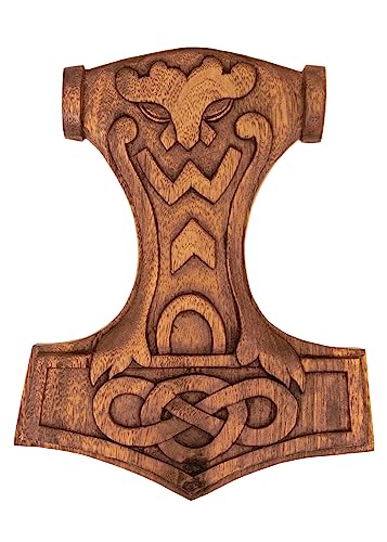 Battle-Merchant Mjölnir mit Knotenmuster aus Holz, handgeschnitzter Thorshammer Wikinger Odin