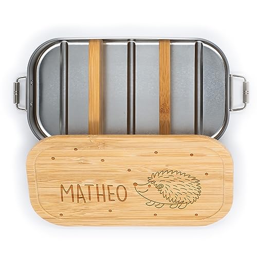 Kidsmood personalisierte Brotdose für Kinder | Individuelle Lunchbox aus hochwertigem Edelstahl mit Bambusdeckel | Personalisiertes Geschenk für Kinder mit Motiv und Wunschnamen [750 ml.]