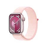 Apple Watch Series 9 (GPS + Cellular, 41 mm) Smartwatch mit Aluminiumgehäuse in Pink und Sport Loop Armband in Hellrosa. Fitnesstracker, Blutsauerstoff und EKG Apps, CO₂ neutral