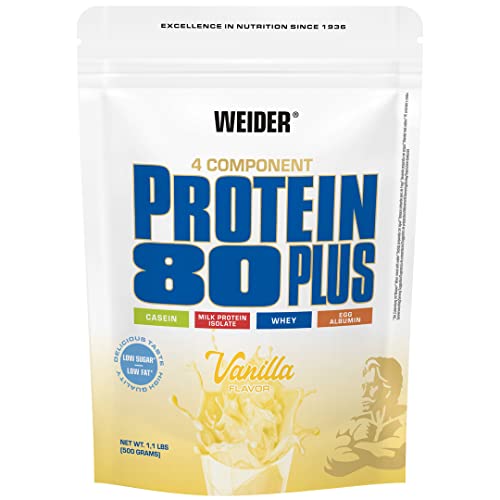 WEIDER Protein 80 Plus Eiweißpulver, Pistazie, Low-Carb, Mehrkomponenten Casein Whey Mix für Proteinshakes, 500g