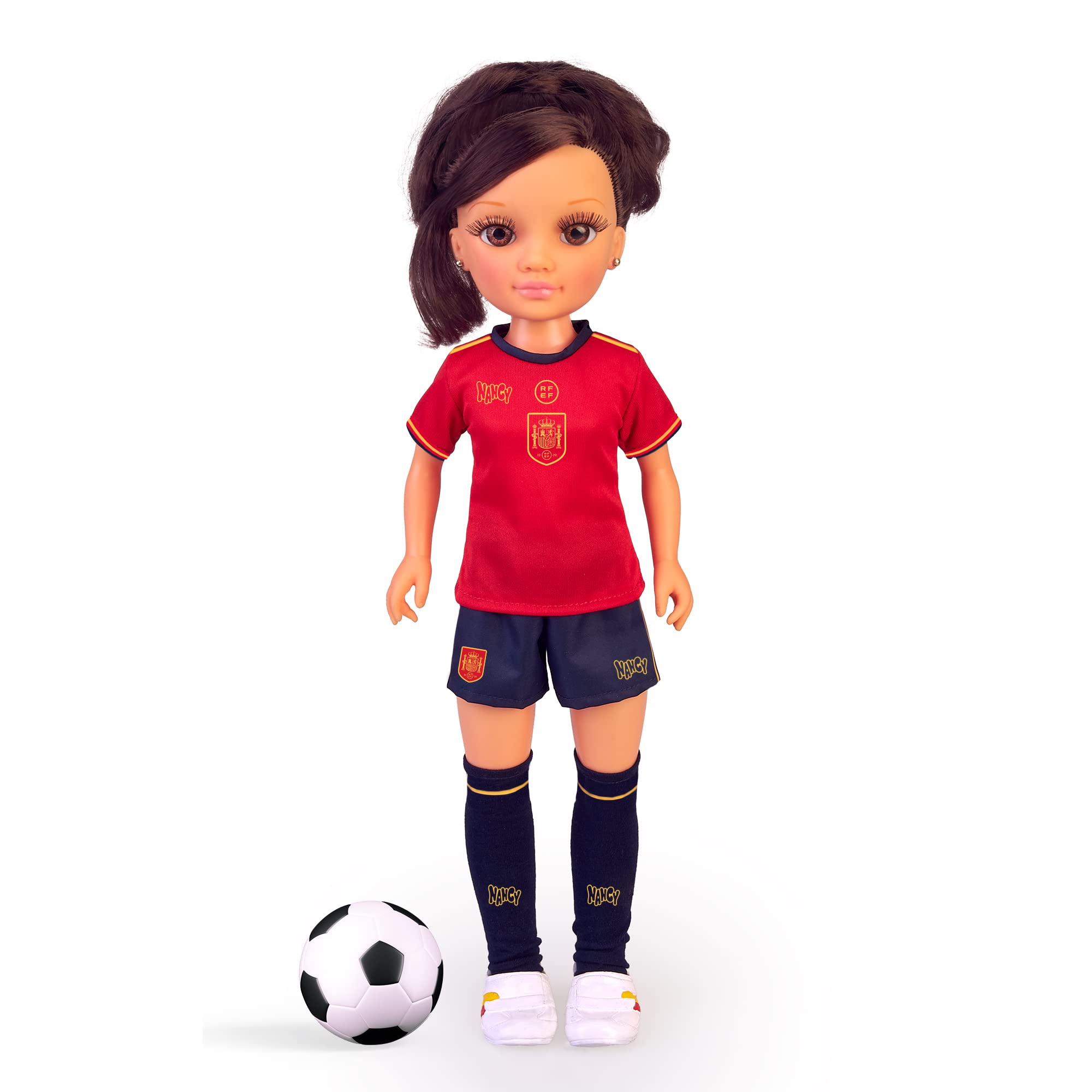 Nancy - Spanische Nationalmannschaft Brünette, Fußball-Puppe in Zusammenarbeit mit der Frauenmannschaft des Fußballs, der Offiziellen spanischen Mannschaft Spaniens und des Hologramms des Königlichen
