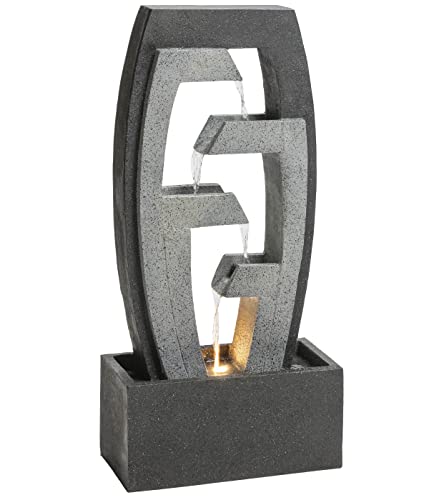 Dehner Gartenbrunnen Tokio mit LED warmweiß, 92 x 44.5 x 22.5 cm, Polyresin, grau/schwarz