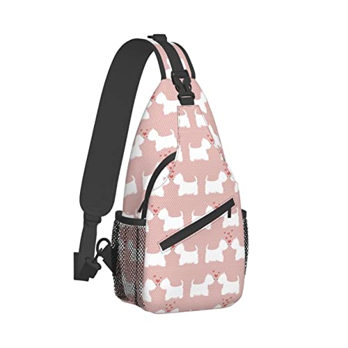 456 Sling Bag Westie-Hunde-Muster Schulterrucksack Anti-Diebstahl Sporttasche Elegant Taktisch Brusttasche Für Reisen,Laufen,Einkaufen