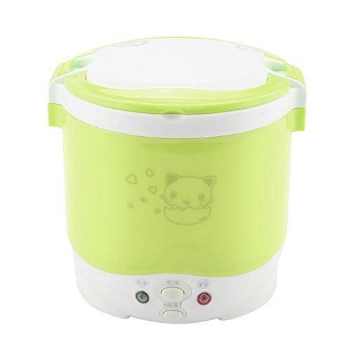 1L Mini Reiskocher Dampfer, 170W elektrischer Dampfgarer Lunchbox Tragbarer multifunktionaler Dampfkocher für das Kochen von Reis, Brei, nahrhafte Eier, warme Geschirr Schule im Freien[Grün ]