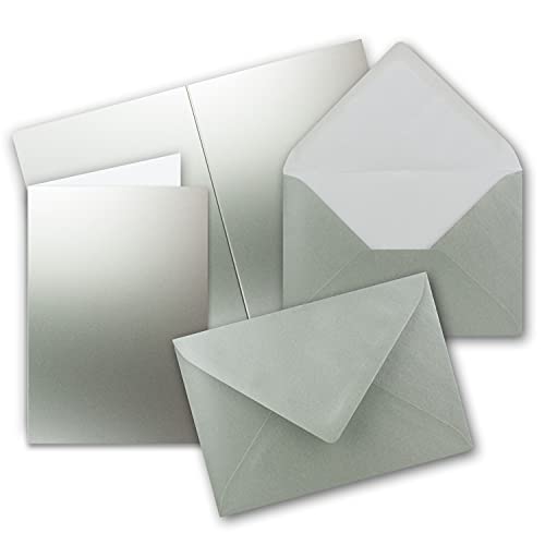 75 Sets - Faltkarten DIN A5 - Silber mit Umschlägen - PREMIUM QUALITÄT - 14,8 x 21 cm - sehr formstabil - für Drucker geeignet - Marke: NEUSER FarbenFroh