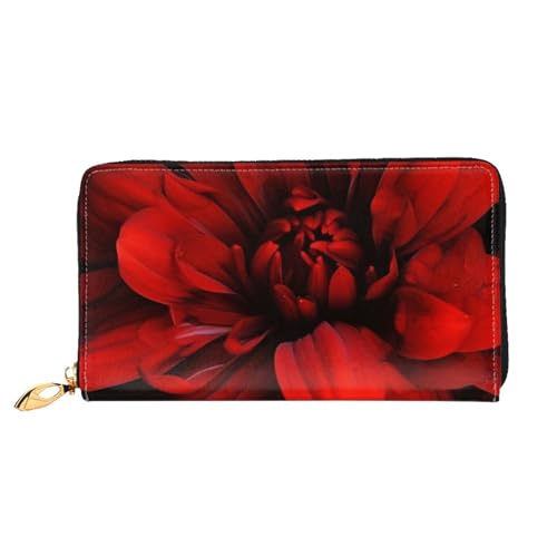 YoupO Rote Blume auf schwarzer Brieftasche für Frauen Leder Geldbörse mit Reißverschluss Münztaschen Mode Handtasche Tasche, Schwarz , Einheitsgröße