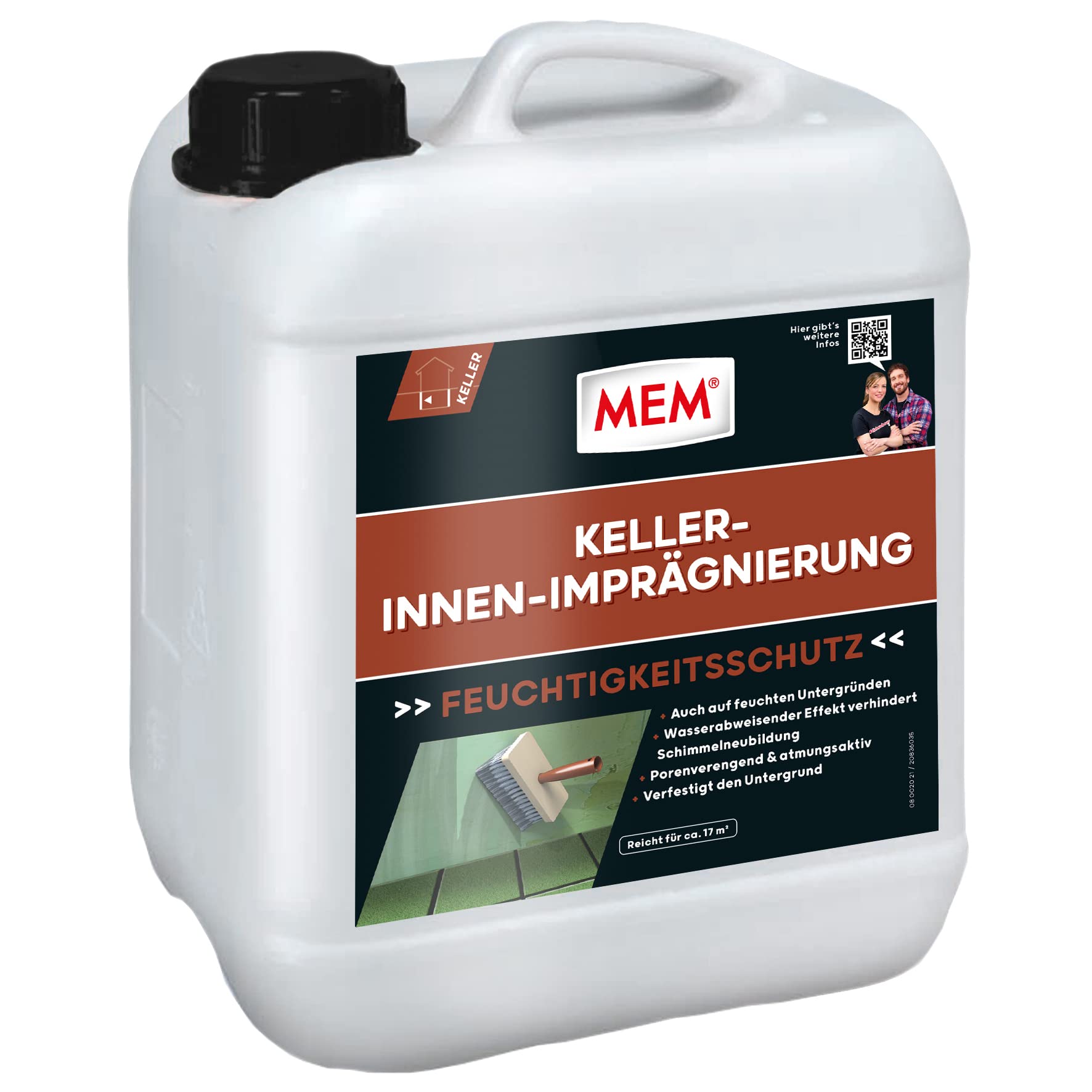 MEM Keller-Innen-Imprägnierung, Zur Abdichtung von feuchten und nassen Flächen, Für verschiedene Untergründe, Lösemittelfrei, 5 l Behälter
