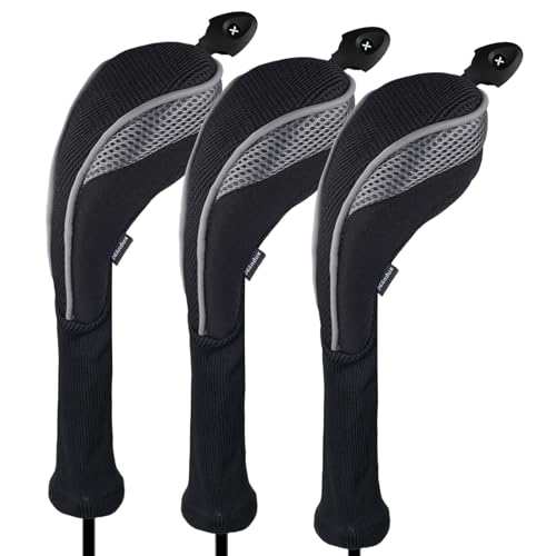 Andux Golfhybridschlägerhaube mit langem Hals, austauschbarer Nummernanhänger, 3er-Pack,Nr. CTMT-01, grau MEHRWEG