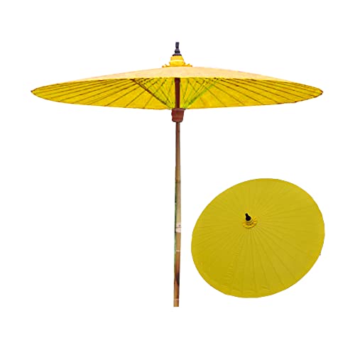 2 m Bambus Gartenschirm, runder Sonnenschirm, UV-Schutz, regenfester Terrassenschirm, Strandschirm im Freien, handgefertigte Produkte, dekorativer Schirm aus Plane, 36 Bambusrippen, ohne Sockel