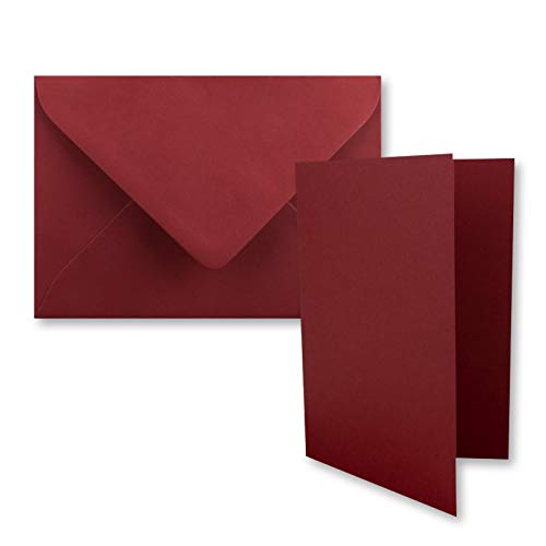 75x DIN B6 Faltkarten Set mit Umschlägen in Dunkelrot (Rot) - 120 x 170 mm - ideal für Einladungskarten, Hochzeit, Taufe, Kommunion, Konfirmation - Marke: FarbenFroh
