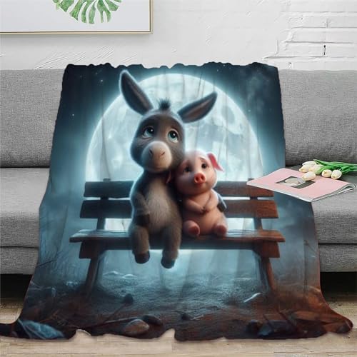 süßer Esel Wohndecken 3D Druck Tierthema Flanell Flauschig Warm Bett Decken Weichen Flauschig for Erwachsene Kinder 40x50inch(100x130cm)