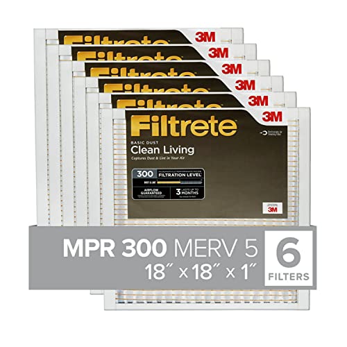 Filtrete 18 x 18 x 1, AC Ofen-Luftfilter, MPR 300, Clean Living Basic Dust, 6er-Pack