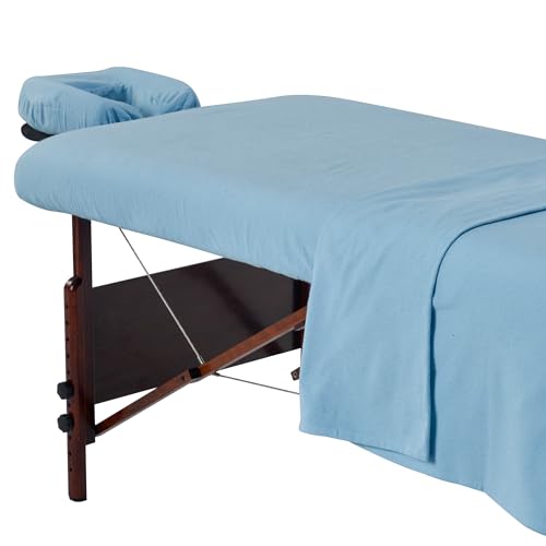 Master Massage Flanell Überzug 3er Set Spanntuch, Laken, Kopfkissenüberzug für Massageliege 100% Baumwolle Himmelblau