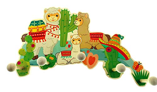 Hess Holzspielzeug 30348 - Garderobe aus Holz, Serie Lama, mit 5 Haken, für Kinder, ca. 35 x 21 x 6,5 cm groß, handgefertigt, als Blickfang in jedem Kinderzimmer und Flur