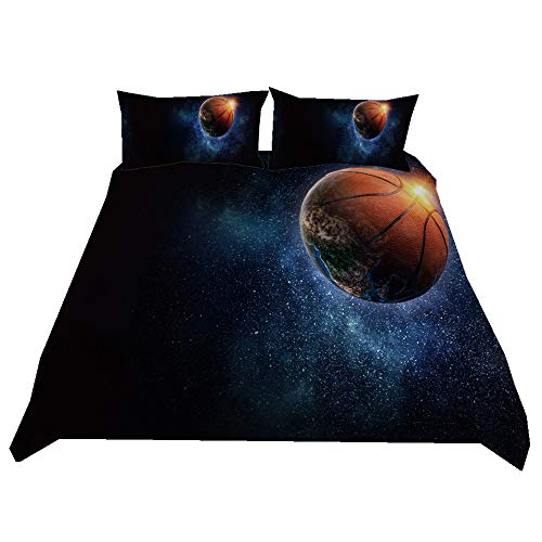 Bettwäsche für Kinder 135x200 Galaxie 3D Basketball Athlet Mode cool Sport Stil Drucken Bettbezug und Kissenbezug Student Jugend Jungen