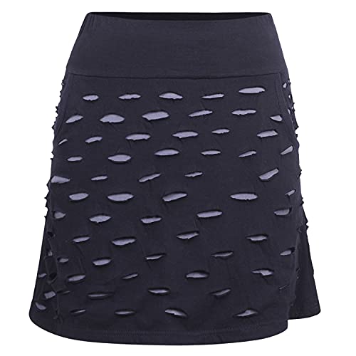 Vishes - Alternative Bekleidung - Damen Goa Baumwollrock Rock Baumwolle Kurz Cutwork Streifen Taschen schwarz 42