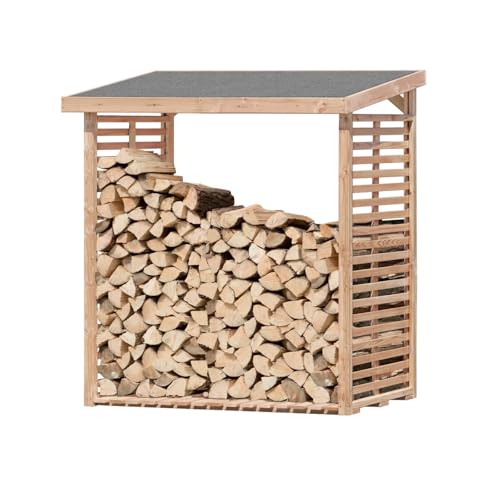Mega Holz Kaminholzregal Kamo L 2,3m³ aus naturbelassenem Lärchenholz mit Dacheindeckung für außen 200x75x200 cm (BxTxH) Brennholzlager