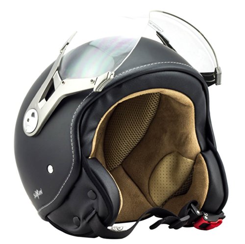 SOXON® SP-325 Mono "Night" · Jet-Helm · Motorrad-Helm Roller-Helm Scooter-Helm Bobber Mofa-Helm · ECE Visier Schnellverschluss Tasche XS (53-54cm)