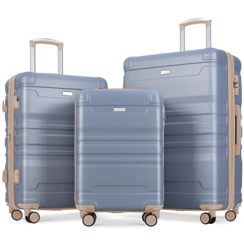 SPOFLYINN 3-teiliges Hartschalen-Gepäck-Set, erweiterbare Koffer-Sets mit Spinnrädern und TSA-Schloss für Reisen (50,8 cm / 61 cm / 71 cm), Hell, blau, Casual